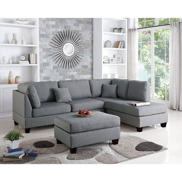 Olympia Bay, Inc Sofas Gray Polyfiber Reversible Sectional Sofa with Ottoman in Grey