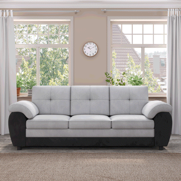 Olympia Bay 81.9″ Black Leather and Gray Velvet Modern Three Seat Sofa