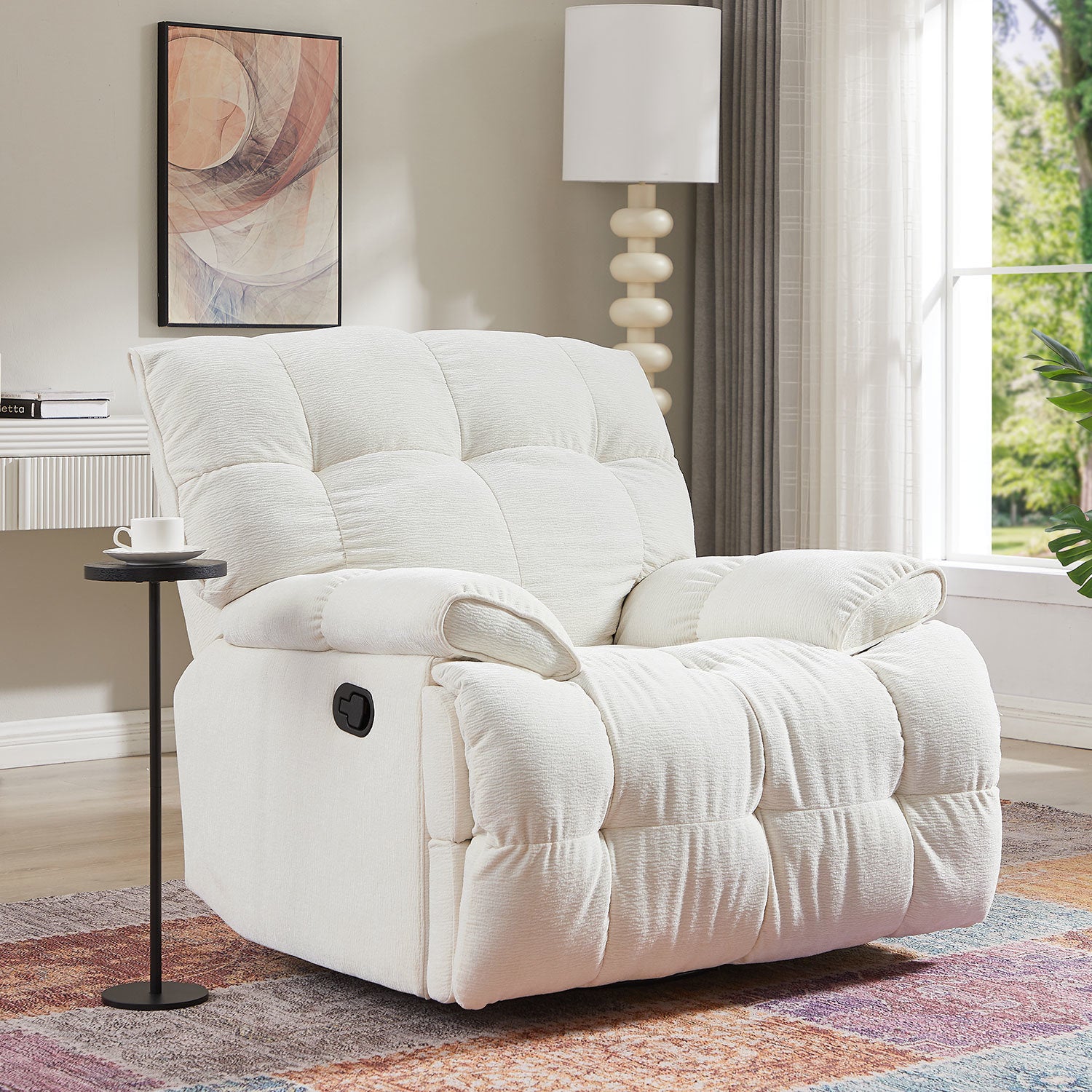 360 Degree Swivel Fabric Single Sofa Heavy Duty Reclining Chair for Living Room, Cream