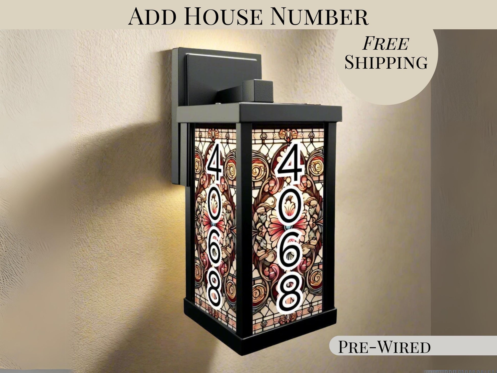 Porch Wall Light Personalized With House Number Stained Glass Wall Sconce Outdoor Lighting Fixture Custom Address Number Lamp Garage Sconce