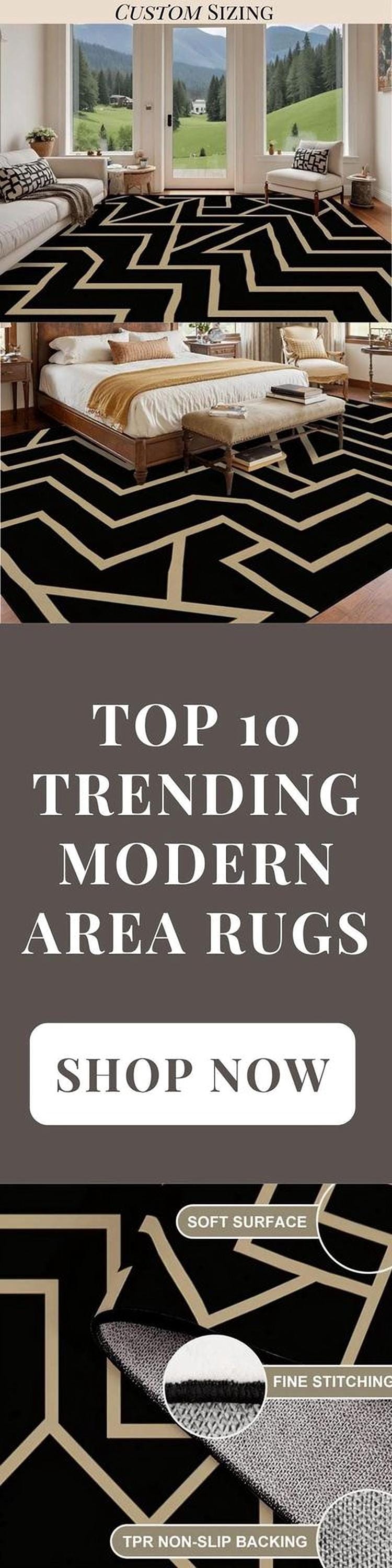Custom Size Area Rug 8x10 Contemporary Modern Living Room Rug Indoor Mod Black Design Carpet 96in x 120in Family Room Rug Soft Short Pile
