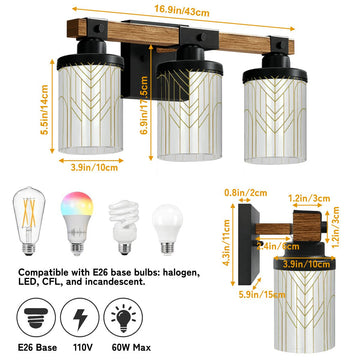 Golden Geometric Chevron Three-Light Vanity Fixture