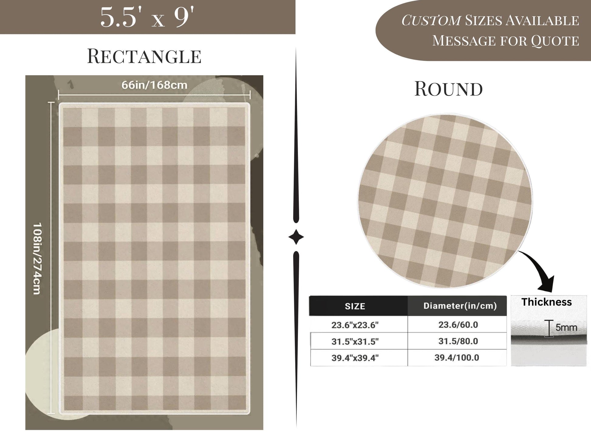 Beige Large Area Rug Custom Size Modern Farmhouse Living Room Rug Indoor Rectangle Design Carpet Round Family Room Rug Soft Short Pile