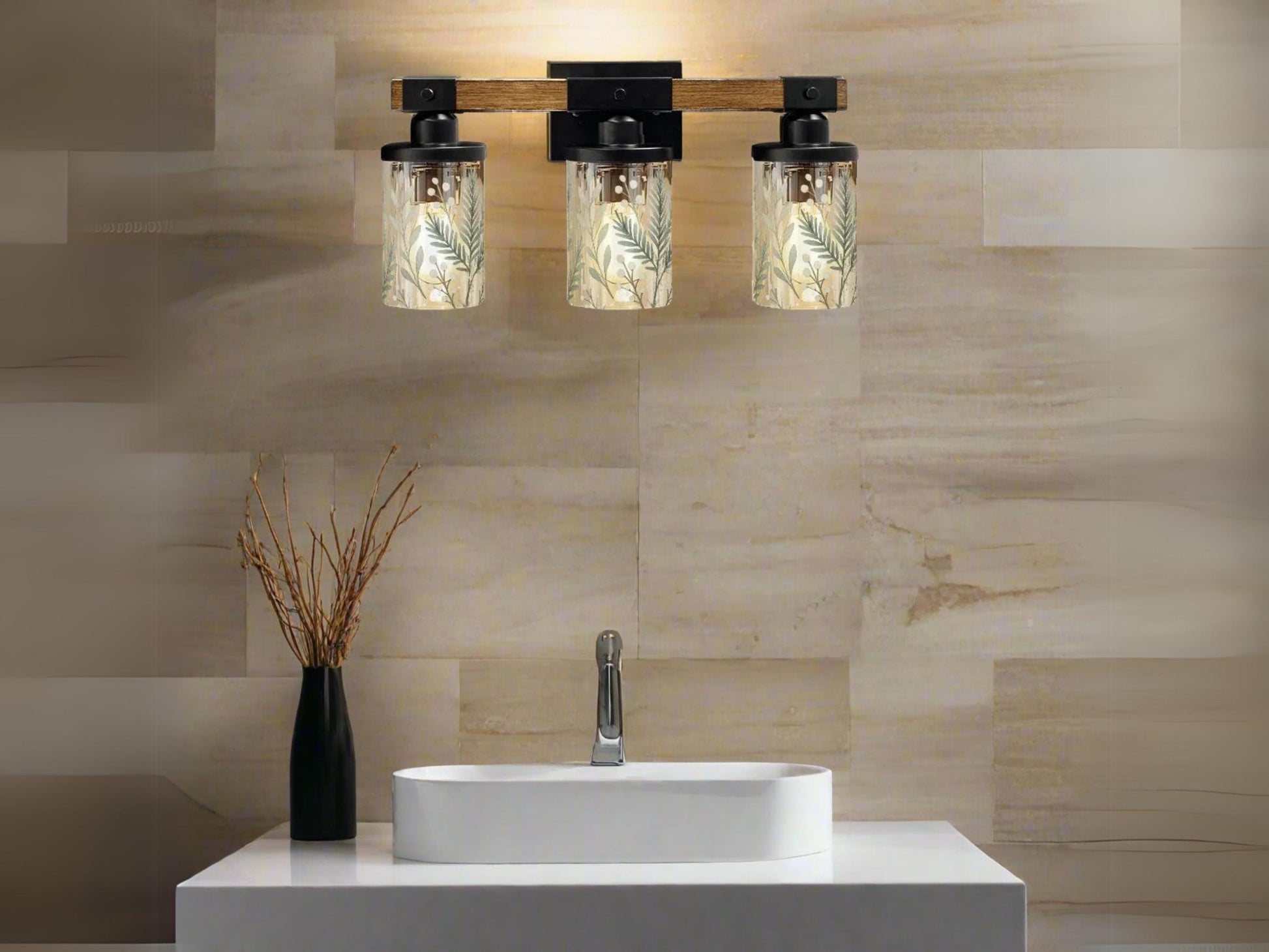 Luxury Bathroom Lighting Green Vanity Light Fixture 3-Light Decorative Metal & Glass Restroom Light Sage Greenery Botanical Over Sink Decor