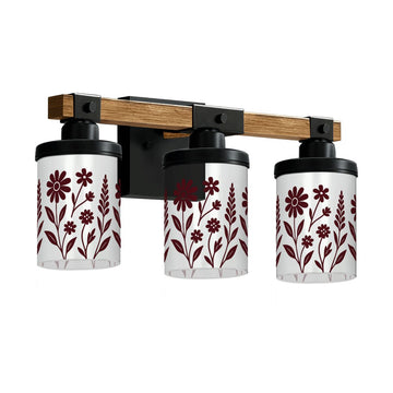 Burgundy Wildflower Silhouette Three-Light Vanity Fixture