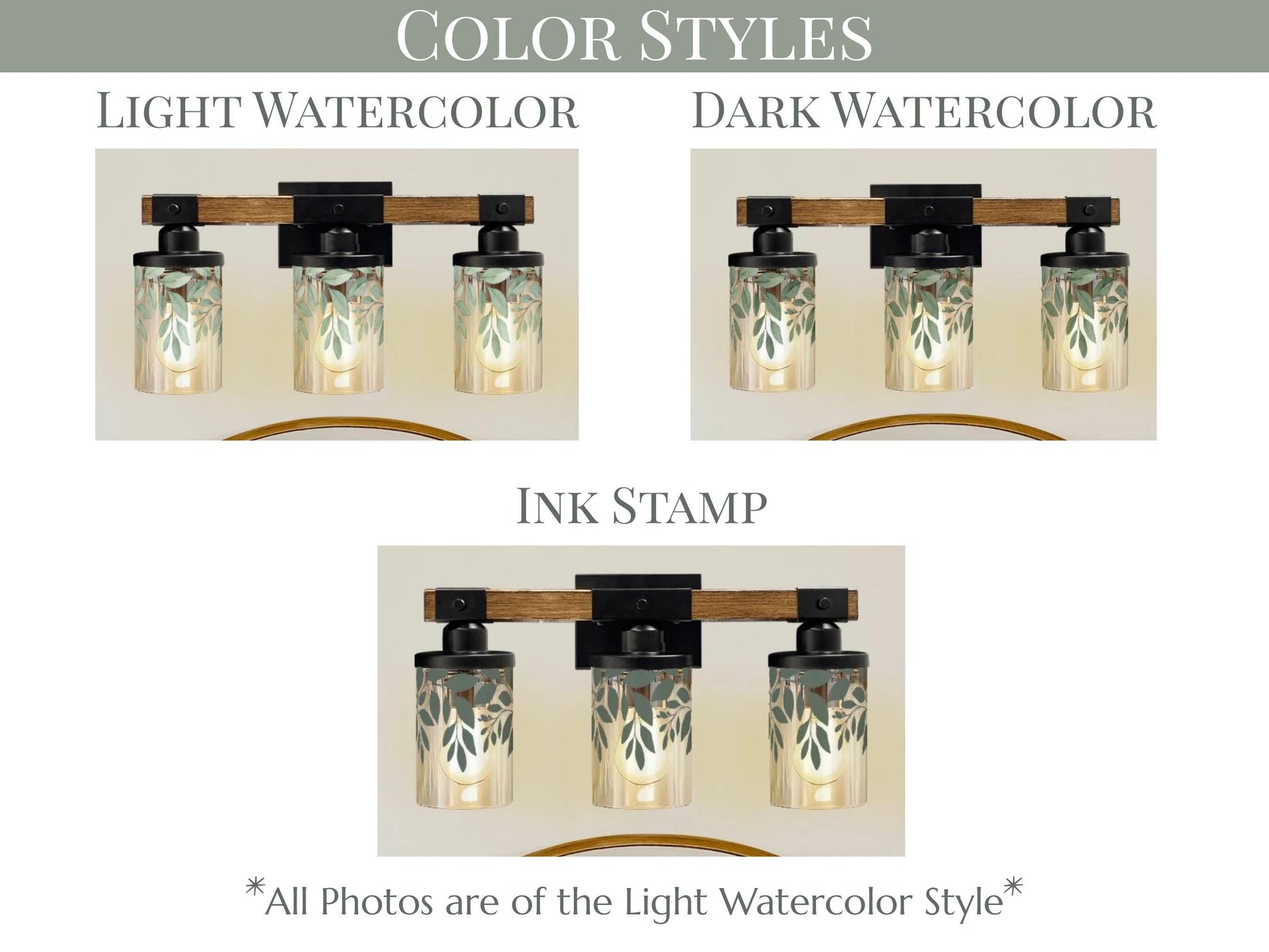 Botanical Vanity Light Luxury Bathroom Lighting Fixture 3-Light Decorative Metal & Glass Restroom Lights Green Leaves Light Over Sink Decor