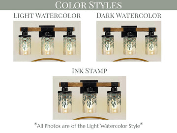 Botanical Vanity Light Luxury Bathroom Lighting Fixture 3-Light Decorative Metal & Glass Restroom Lights Green Leaves Light Over Sink Decor