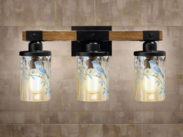 Luxury Bathroom Lighting Chinoiserie Vanity Light Fixture 3-Light Decorative Metal and Glass Restroom Light Toile Bird Light Over Sink Decor