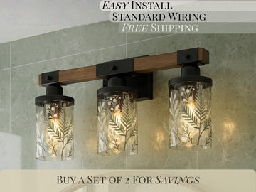 Luxury Bathroom Lighting Green Vanity Light Fixture 3-Light Decorative Metal & Glass Restroom Light Sage Greenery Botanical Over Sink Decor