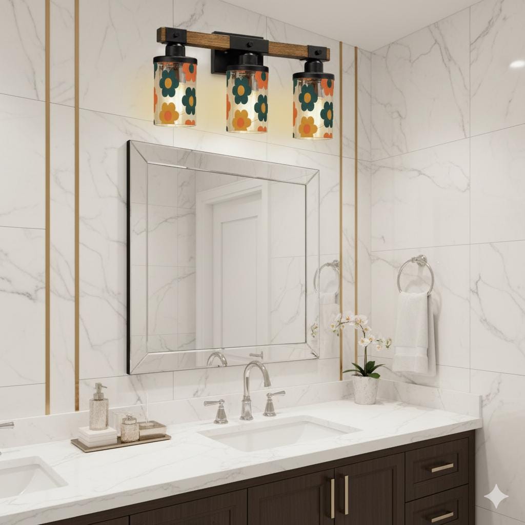 Luxury Vanity Lighting Mid Mod Bathroom Lighting Midcentury Modern 3-Light Decorative Metal and Glass Restroom Light MCM Over Sink Decor