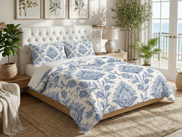 Comforter Set Blue Floral Grandmillennial Comforter King Queen Full Twin Bedding Cottagecore Bedroom Decor Luxury Bedspread with Pillowcase