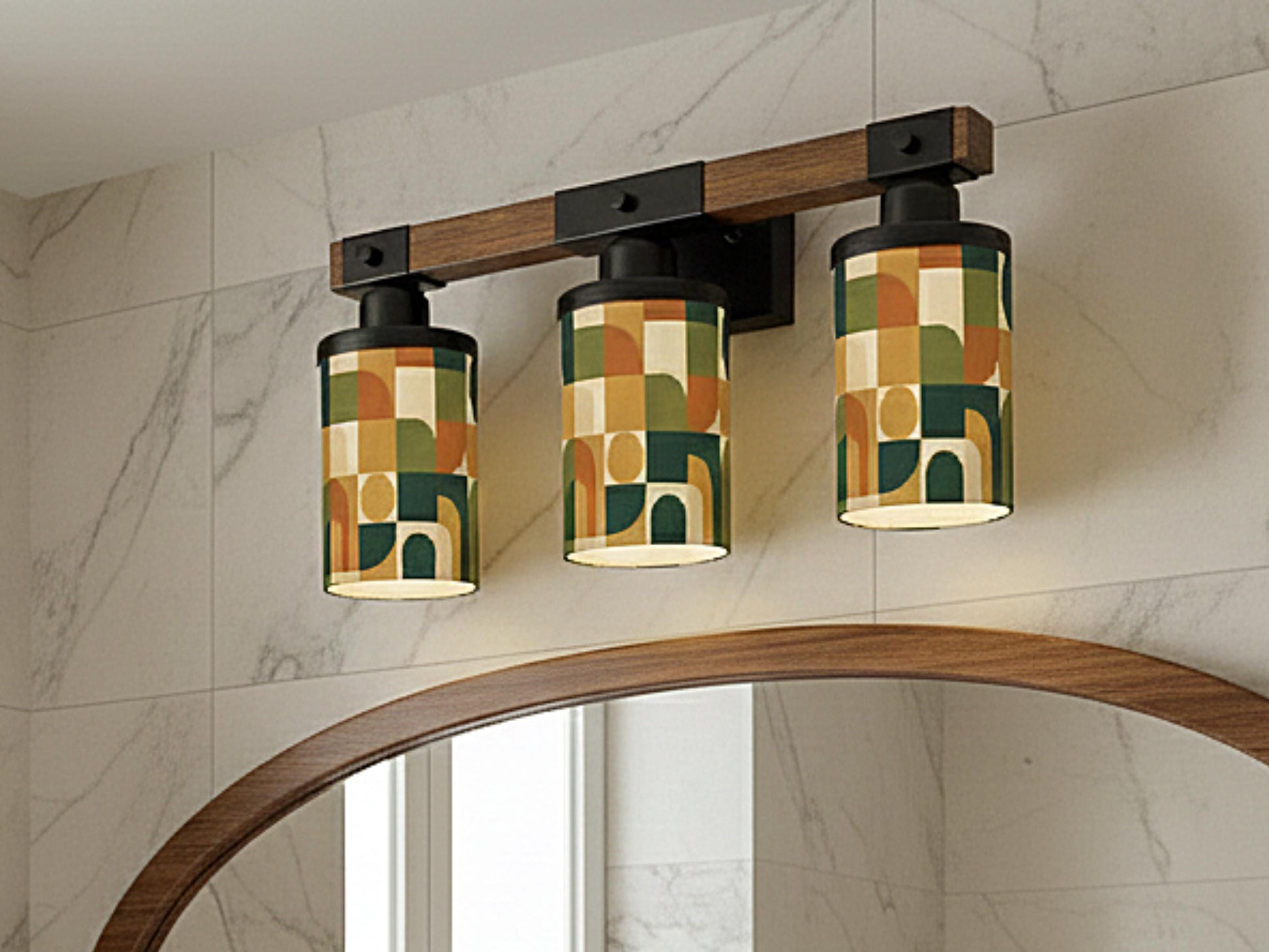 MCM Luxury Bathroom Lighting Vanity Light Fixture 3-Light Decorative Metal and Glass Restroom Light Midcentury Modern Brown Over Sink Decor