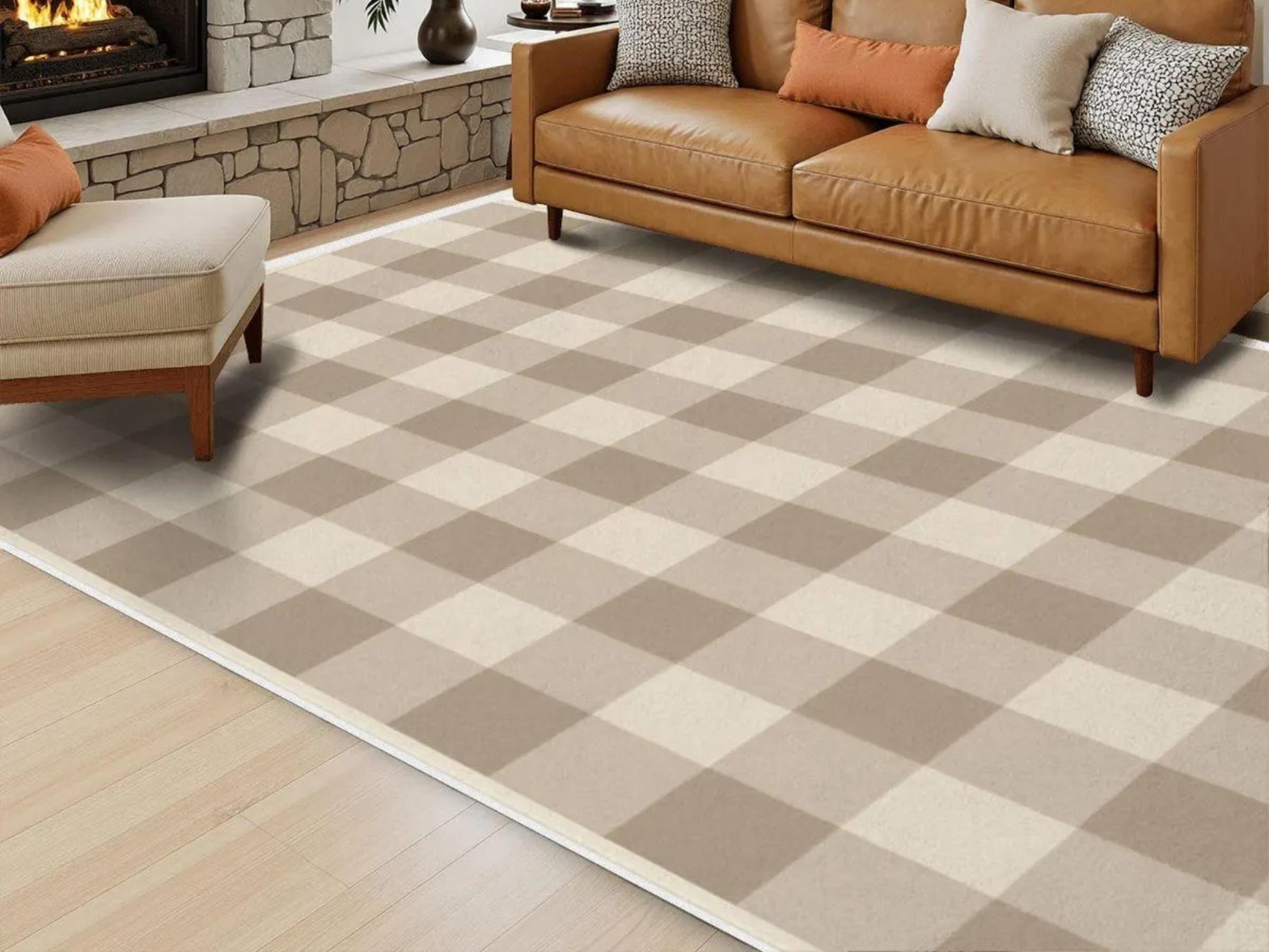 Beige Large Area Rug Custom Size Modern Farmhouse Living Room Rug Indoor Rectangle Design Carpet Round Family Room Rug Soft Short Pile