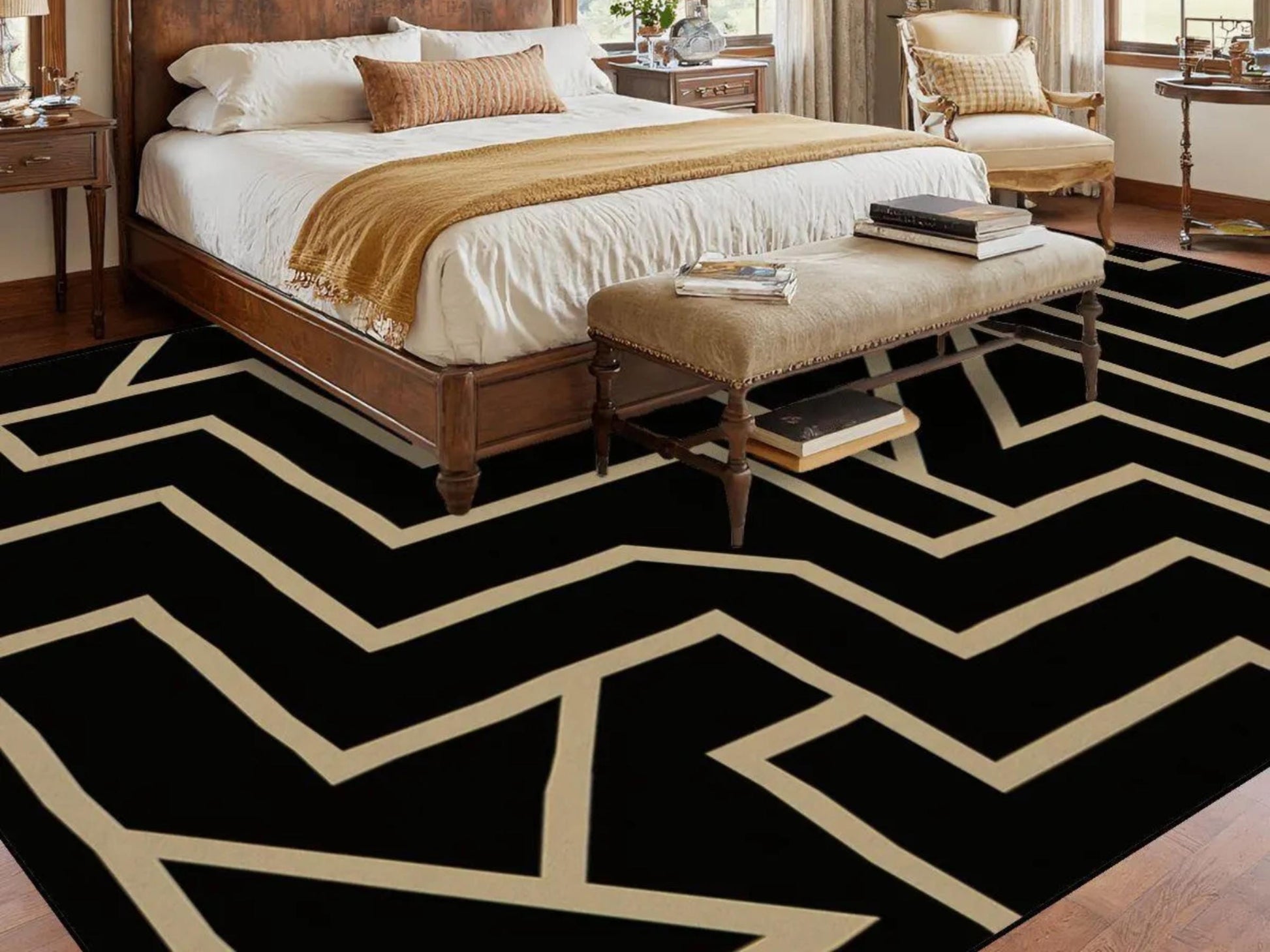 Custom Size Area Rug 8x10 Contemporary Modern Living Room Rug Indoor Mod Black Design Carpet 96in x 120in Family Room Rug Soft Short Pile