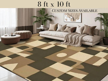 8ft x 10ft Large Area Rug in Brown Modern Large Living Room Rug Indoor Outdoor Design Carpet 96in x 120in Family Room Rug Soft Short Pile