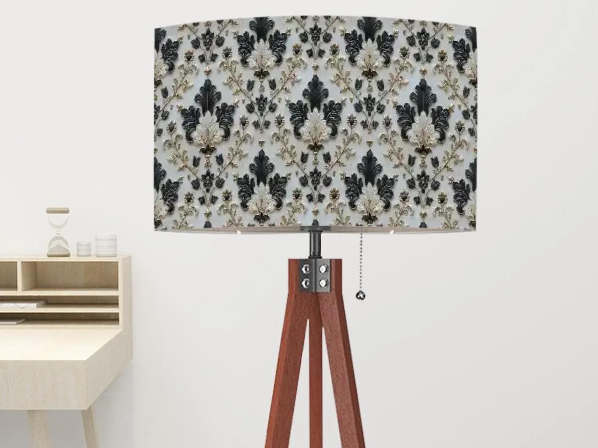 Floor Lamp Tripod Solid Wood Tall Lamp Gold and Green Ornate Floral Mid Century Shade Living Room Lighting for Bedroom Home Decor Dining