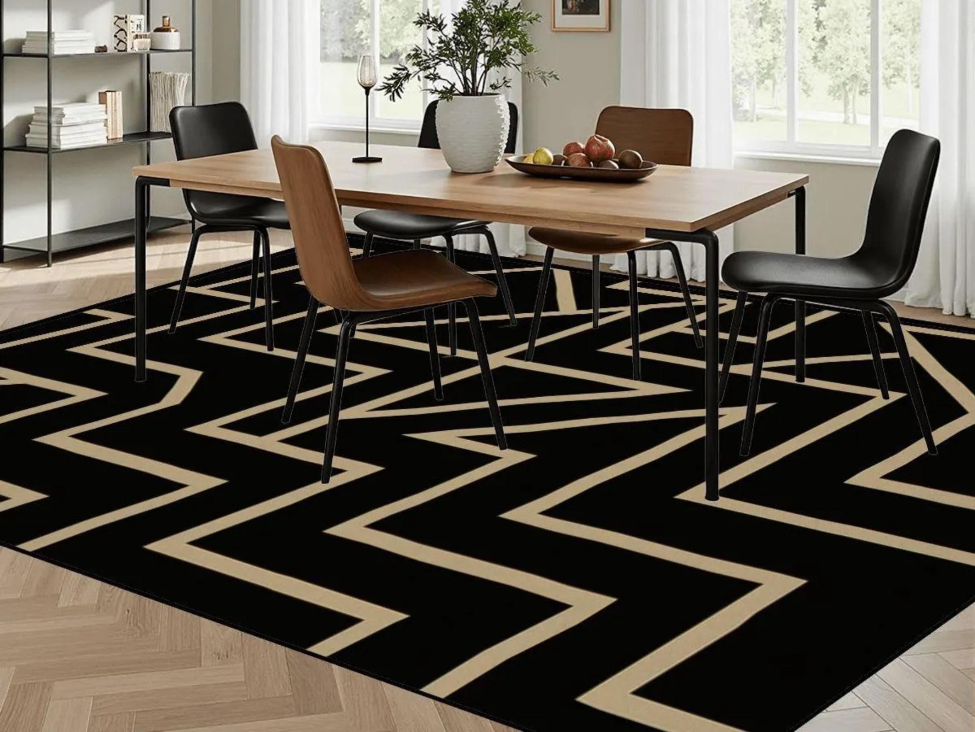 Custom Size Area Rug 8x10 Contemporary Modern Living Room Rug Indoor Mod Black Design Carpet 96in x 120in Family Room Rug Soft Short Pile
