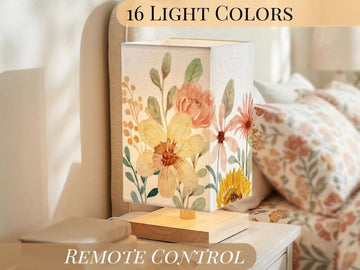 Bedside Table Lamp Remote Control Floral Watercolor Flowers Lamp For Small Desk Lamp For Office Wood Desk Lamp Lighting for Living Room
