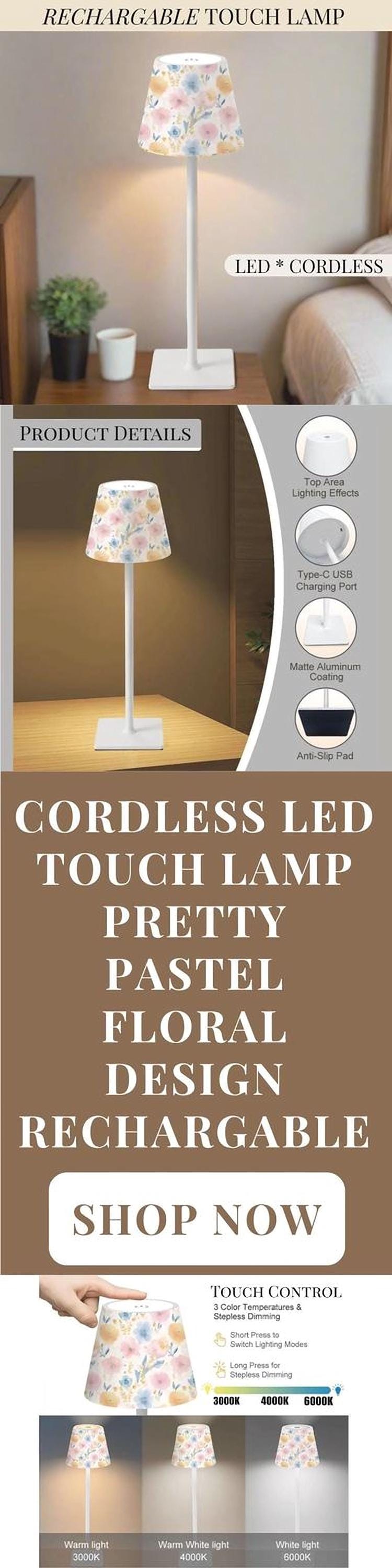 Floral Cordless Table Lamp LED Touch Activated Desk Lamp Rechargeable Lamp for Nightstand Dimmable Table Lamp Stepless Dimming By Touch Lamp