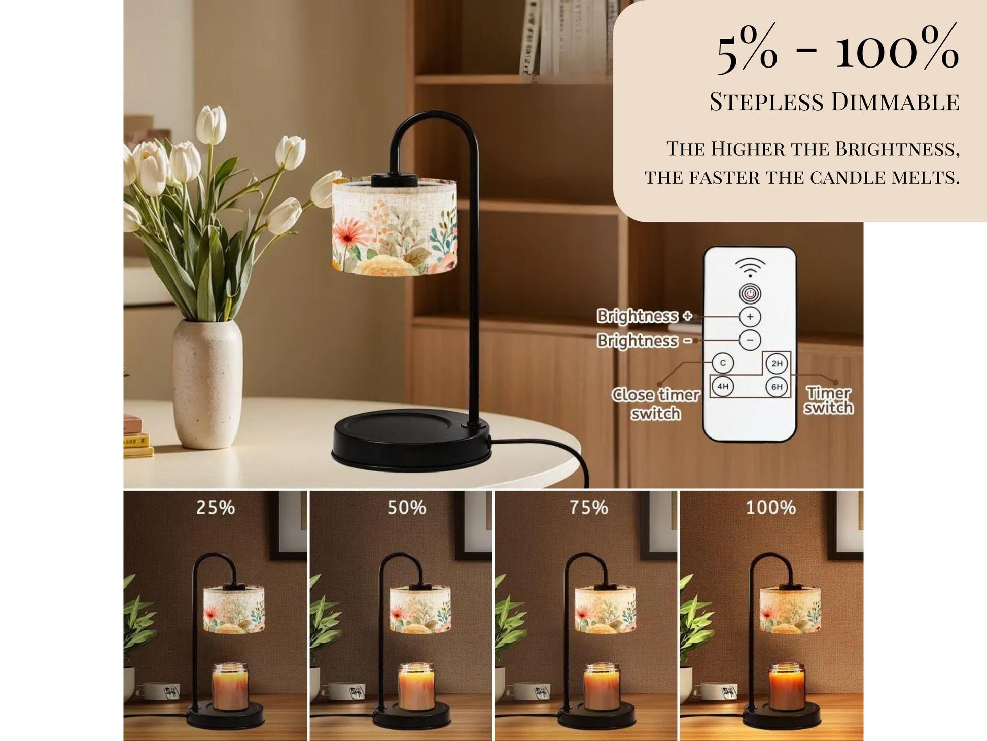 Candle Warmer Lamp For Nightstand Floral Candle Scented Soy Wax Warmer Candle Lamp Housewarming Gift For Her Rose Scent Candle Gift Idea Mom