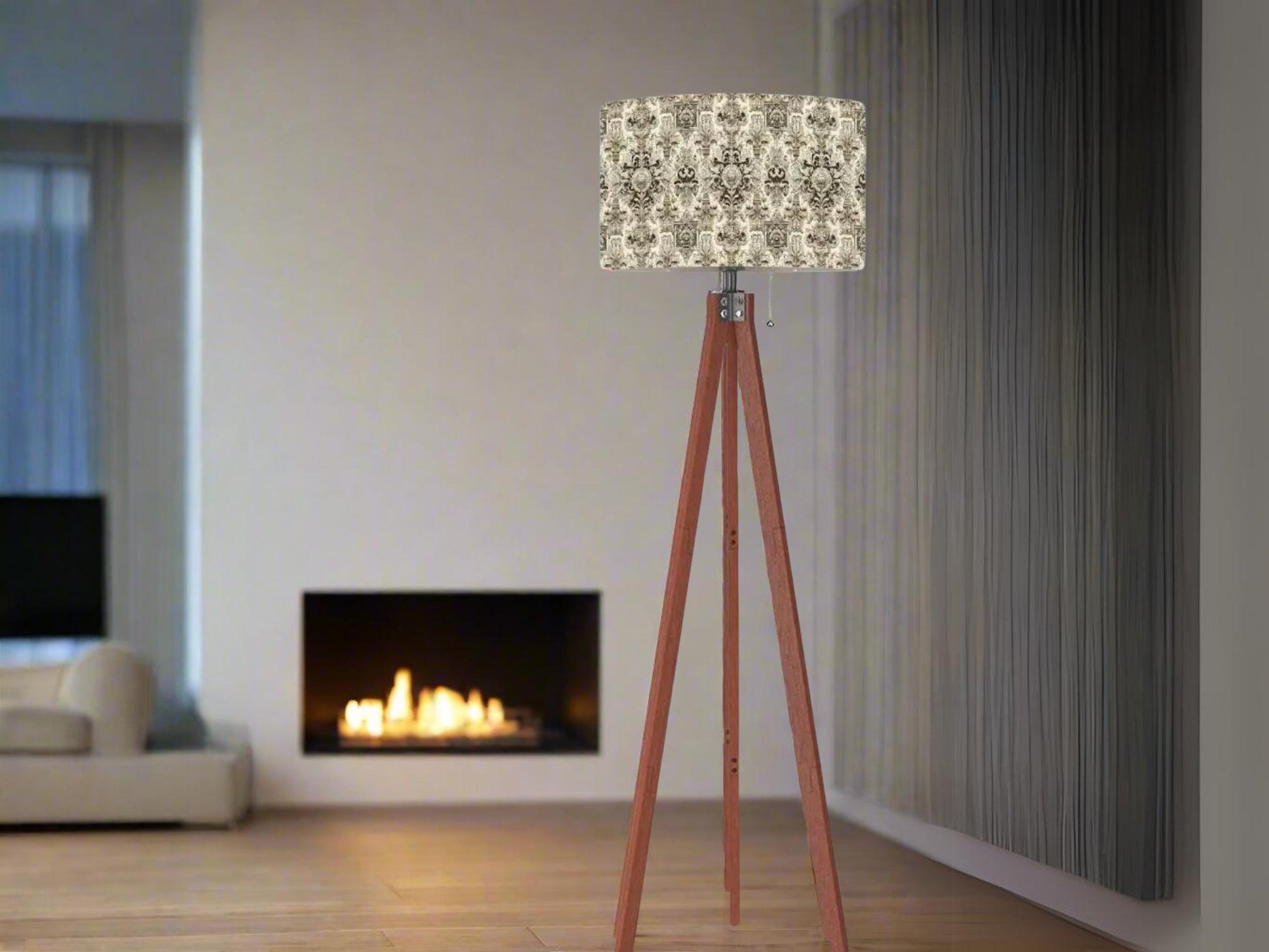 Floor Lamp Tripod Solid Wood Tall Lamp Fleur-de-lis French Royal Vintage Inspired Shade Living Room Lighting for Bedroom Home Decor Dining