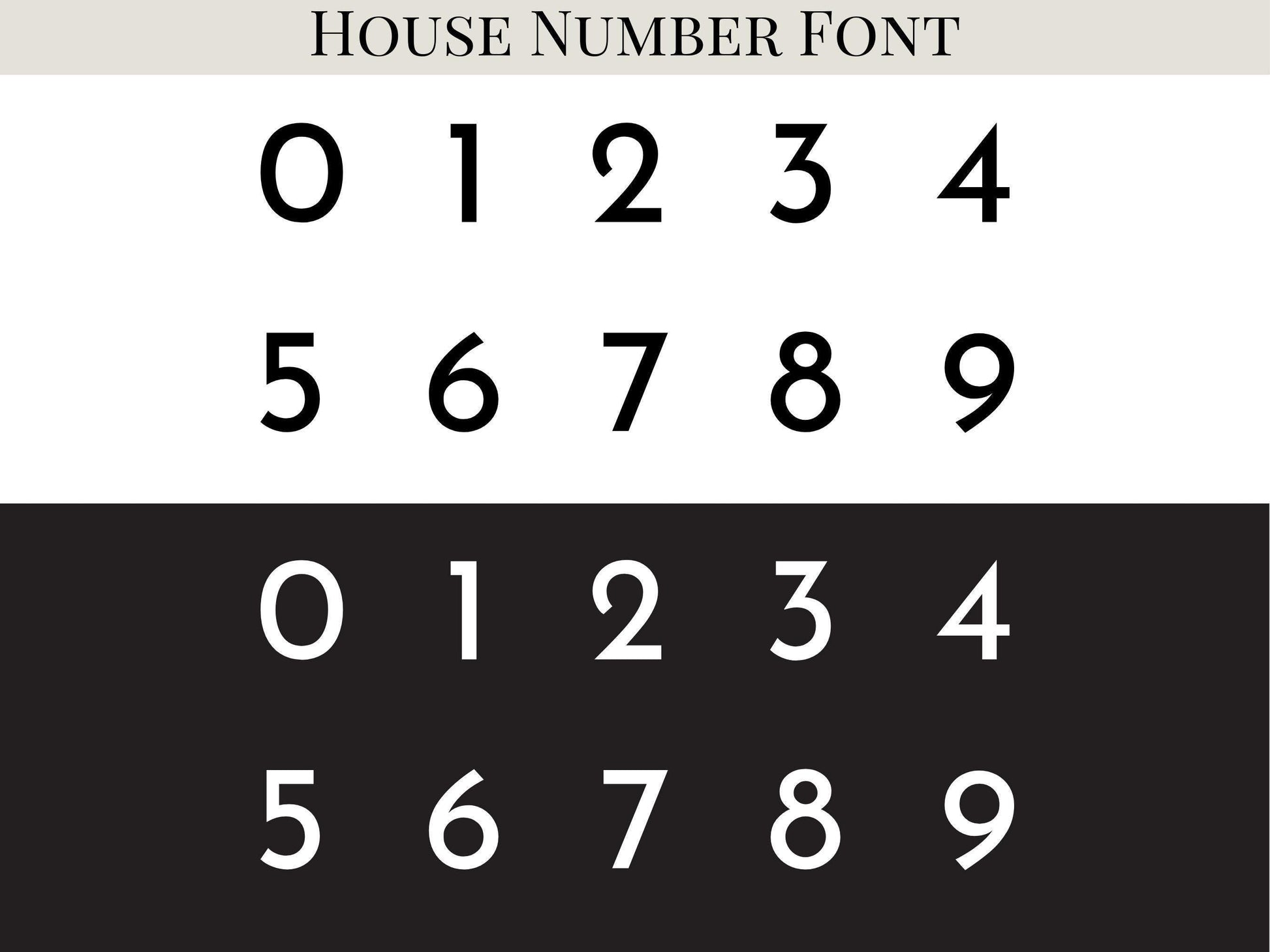 a collection of numbers in various styles, including standard and house number fonts.