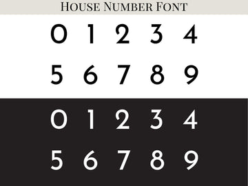 a collection of numbers in various styles, including standard and house number fonts.
