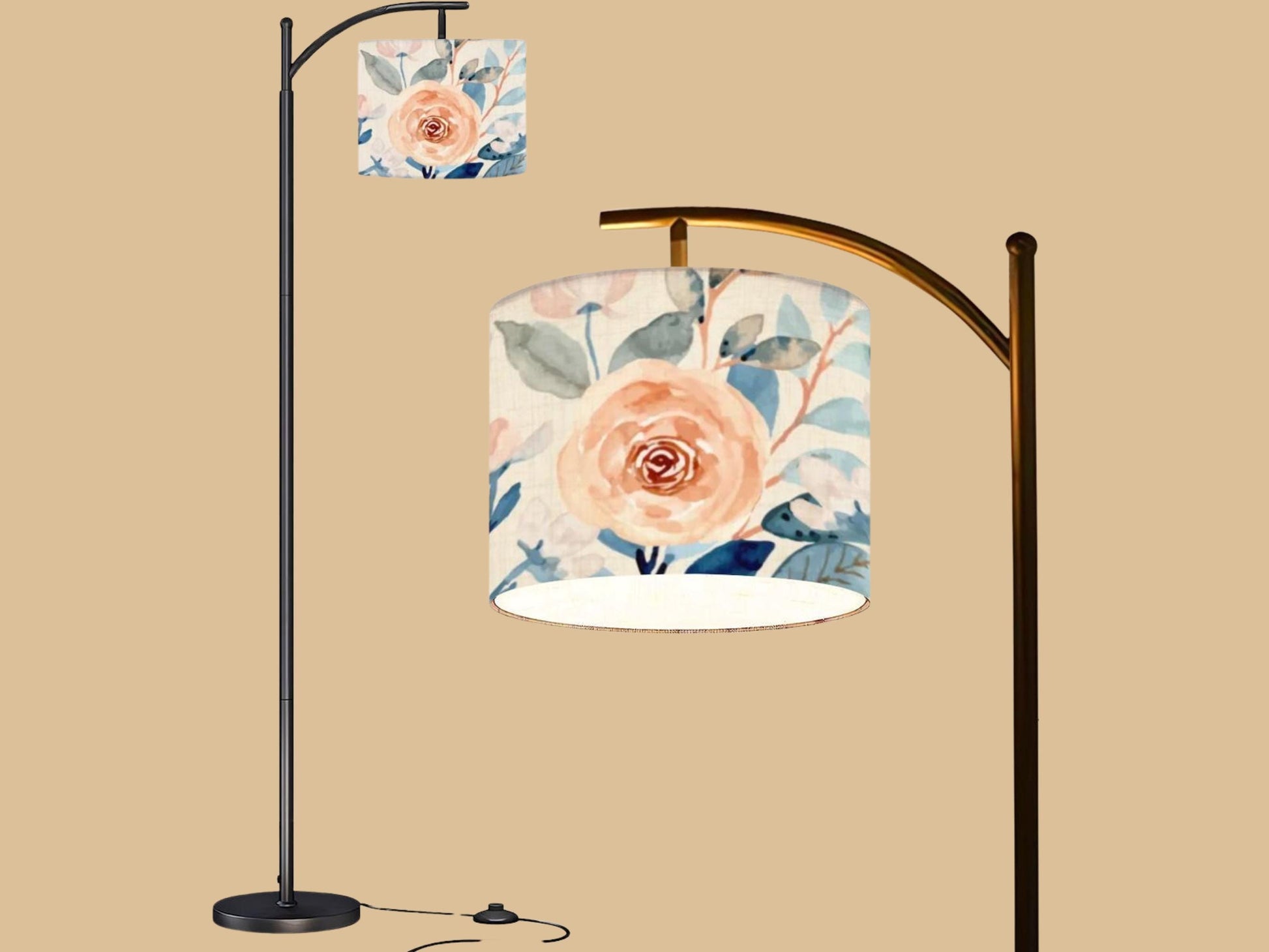 Arc Floor Lamp Modern Watercolor Roses Living Room Lamp Gift Housewarming Present Idea Floral Watercolor Bedroom Lighting Floor Lamp Gift