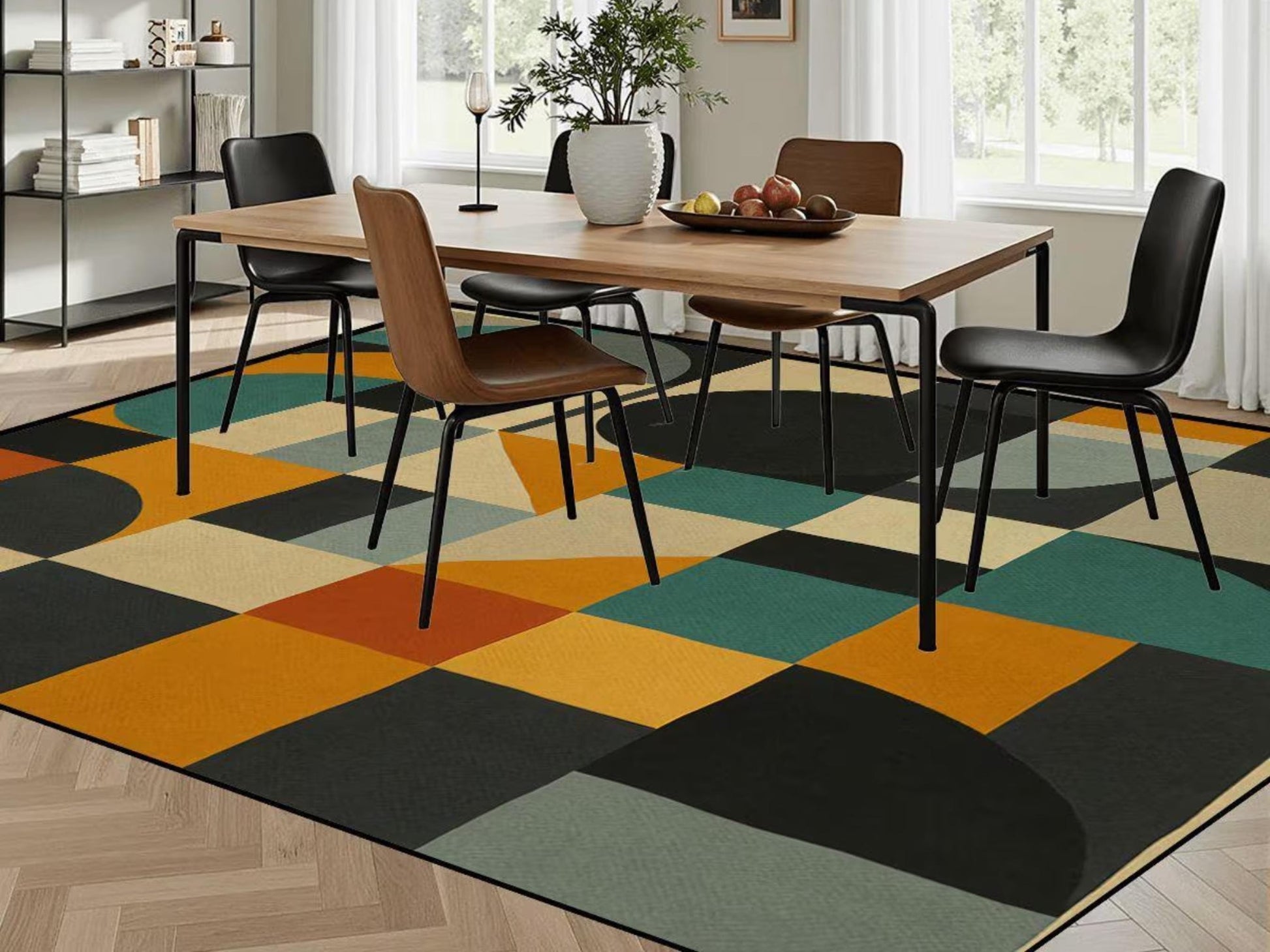 9ft x 12ft Large Area Rug Midcentury Modern Large Living Room Rug Indoor Outdoor Design Carpet 108in x 144in Family Room Rug Soft Short Pile