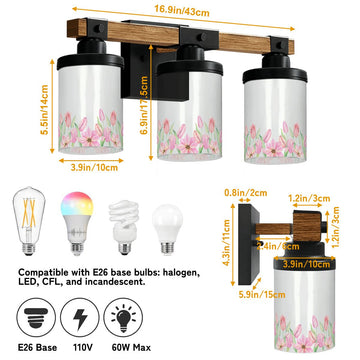 Pink Tulip Garden Three-Light Vanity Fixture