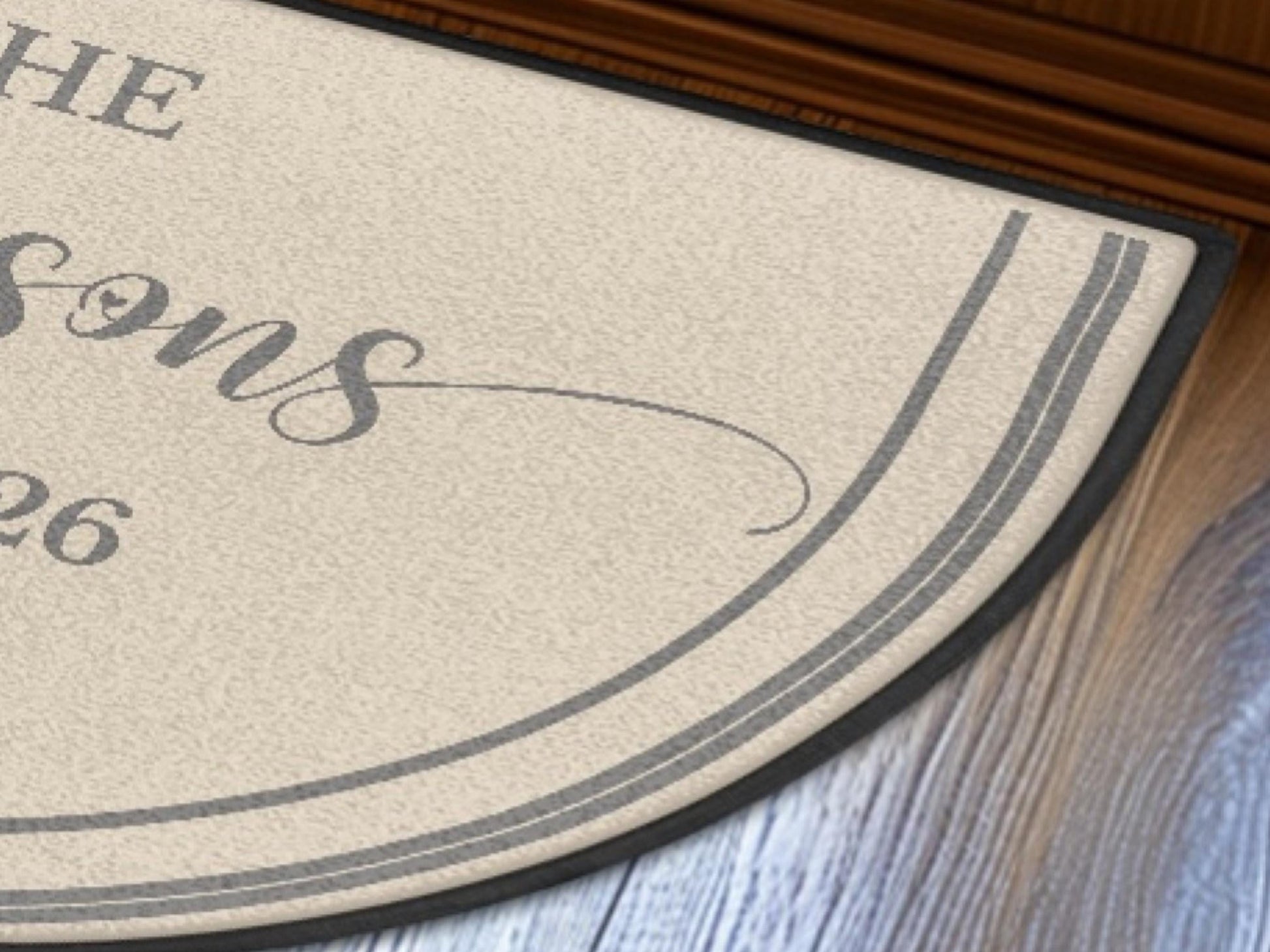 Welcome Mat Custom Entryway Rug Family Name Est Year Semi-Circle Minimalist Beige Carpet Accent Mat Rug Soft Short Pile Personalized Rug