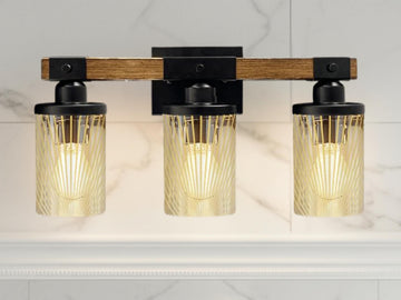 Luxury Bathroom Lighting Modern Farmhouse Vanity Light Fixture 3-Light Decorative Metal & Glass Bath Light Lined Beige Light Over Sink Decor