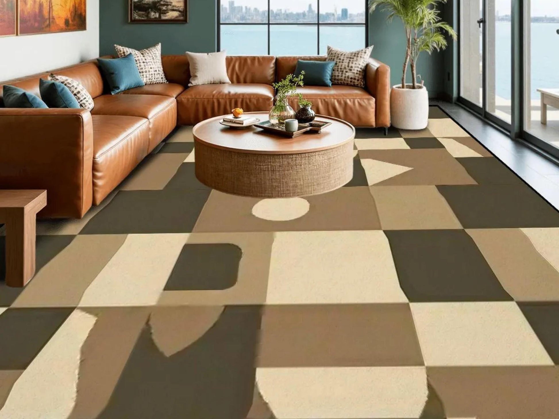 8ft x 10ft Large Area Rug in Brown Modern Large Living Room Rug Indoor Outdoor Design Carpet 96in x 120in Family Room Rug Soft Short Pile