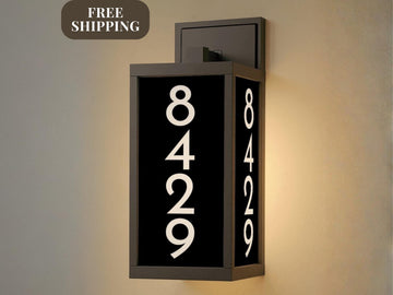 Porch Light House Number Personalized Vertical Address Lighted House Number Porch Light Custom Illuminated Address Sign Modern Home Exterior