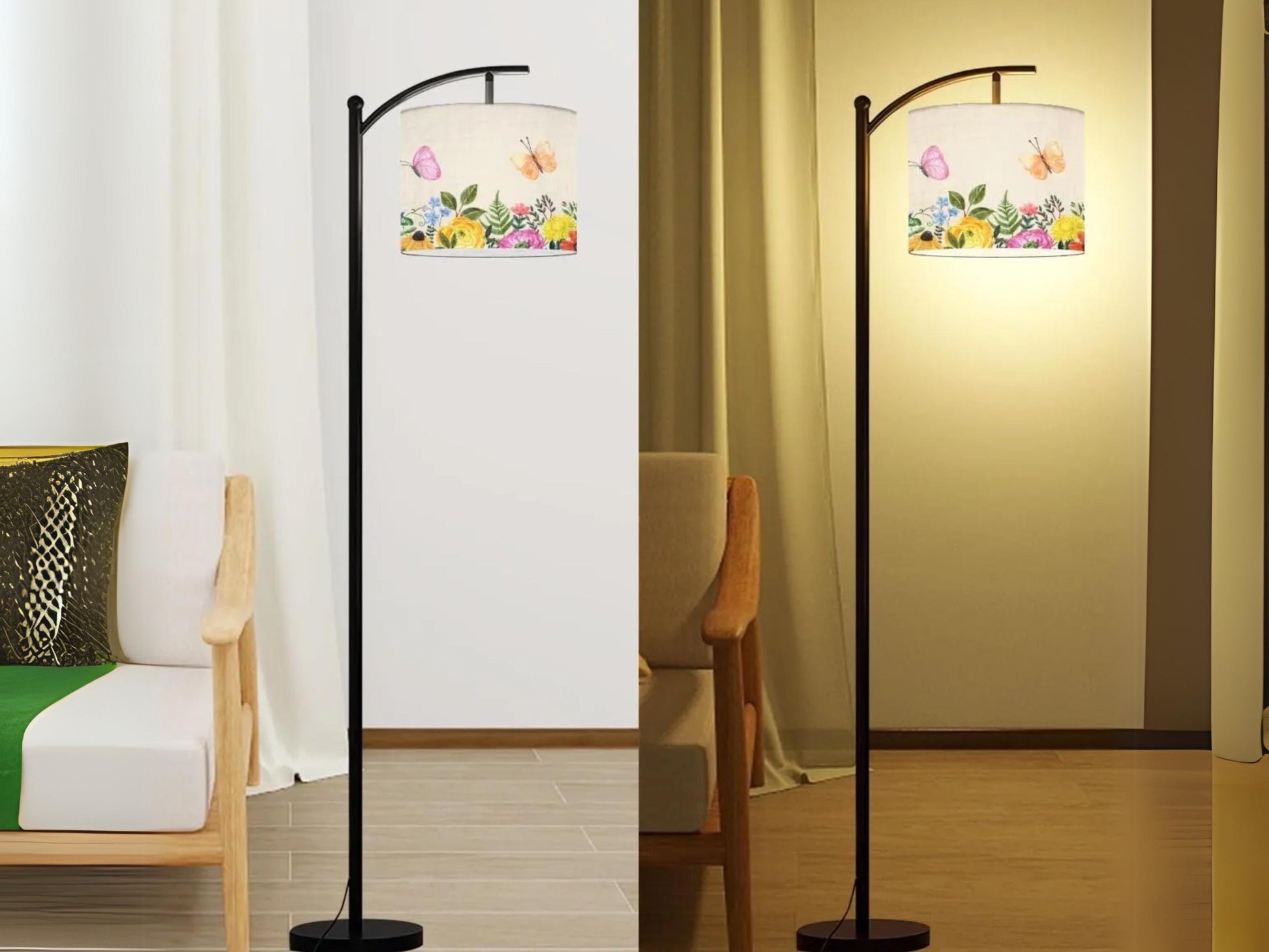 Arc Floor Lamp Modern Spring Butterflies Living Room Lamp Gift Housewarming Present Idea Flowers Design Bedroom Lighting Floor Lamp Gift
