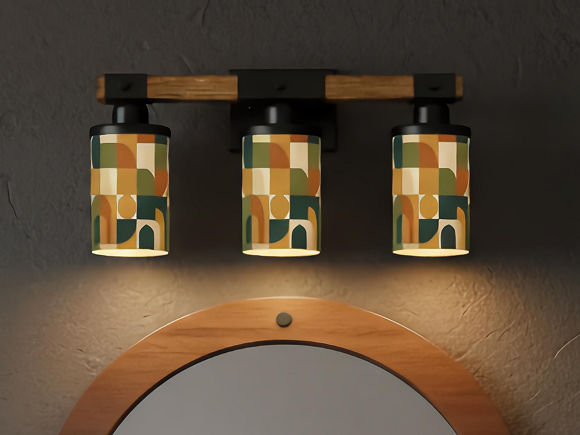 MCM Luxury Bathroom Lighting Vanity Light Fixture 3-Light Decorative Metal and Glass Restroom Light Midcentury Modern Brown Over Sink Decor