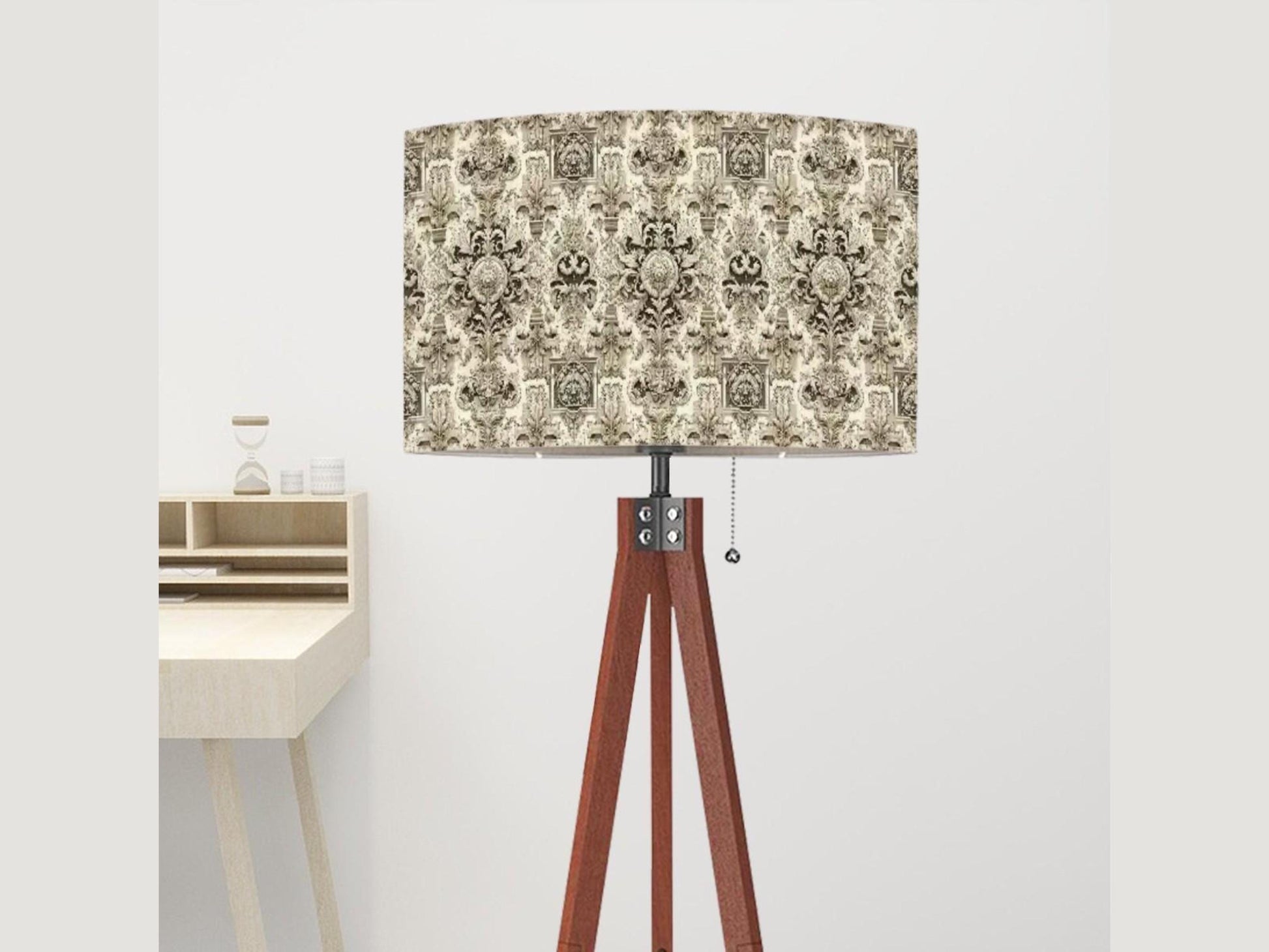 Floor Lamp Tripod Solid Wood Tall Lamp Fleur-de-lis French Royal Vintage Inspired Shade Living Room Lighting for Bedroom Home Decor Dining