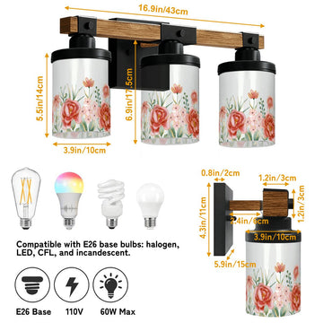 Coral Rose Garden Three-Light Vanity Fixture