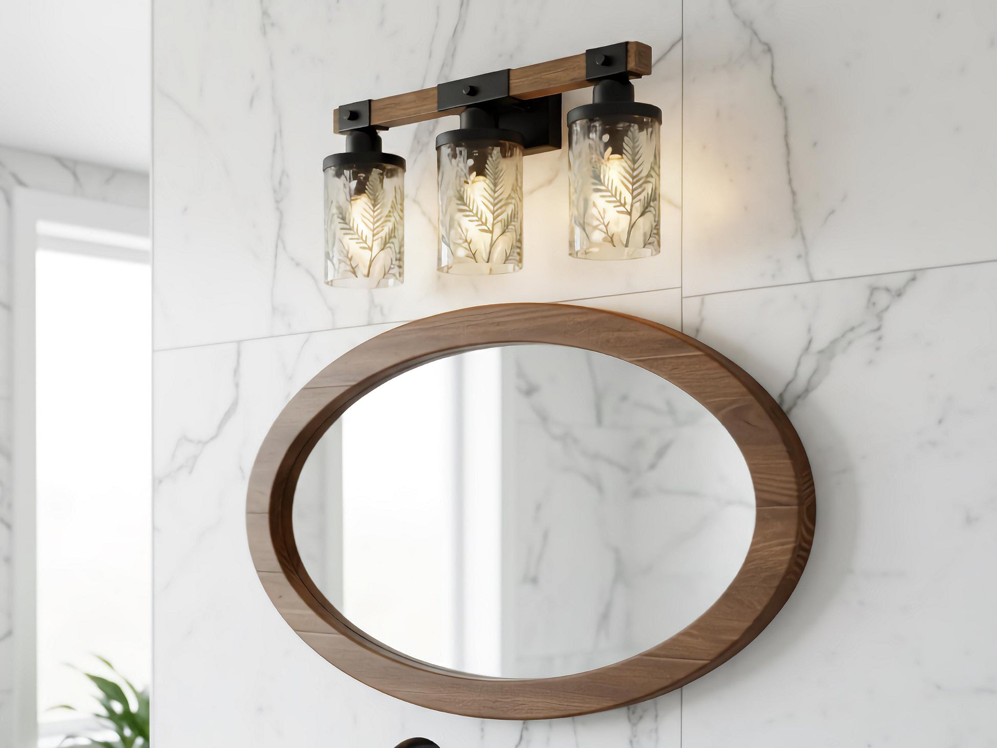 Luxury Bathroom Lighting Green Vanity Light Fixture 3-Light Decorative Metal & Glass Restroom Light Sage Greenery Botanical Over Sink Decor
