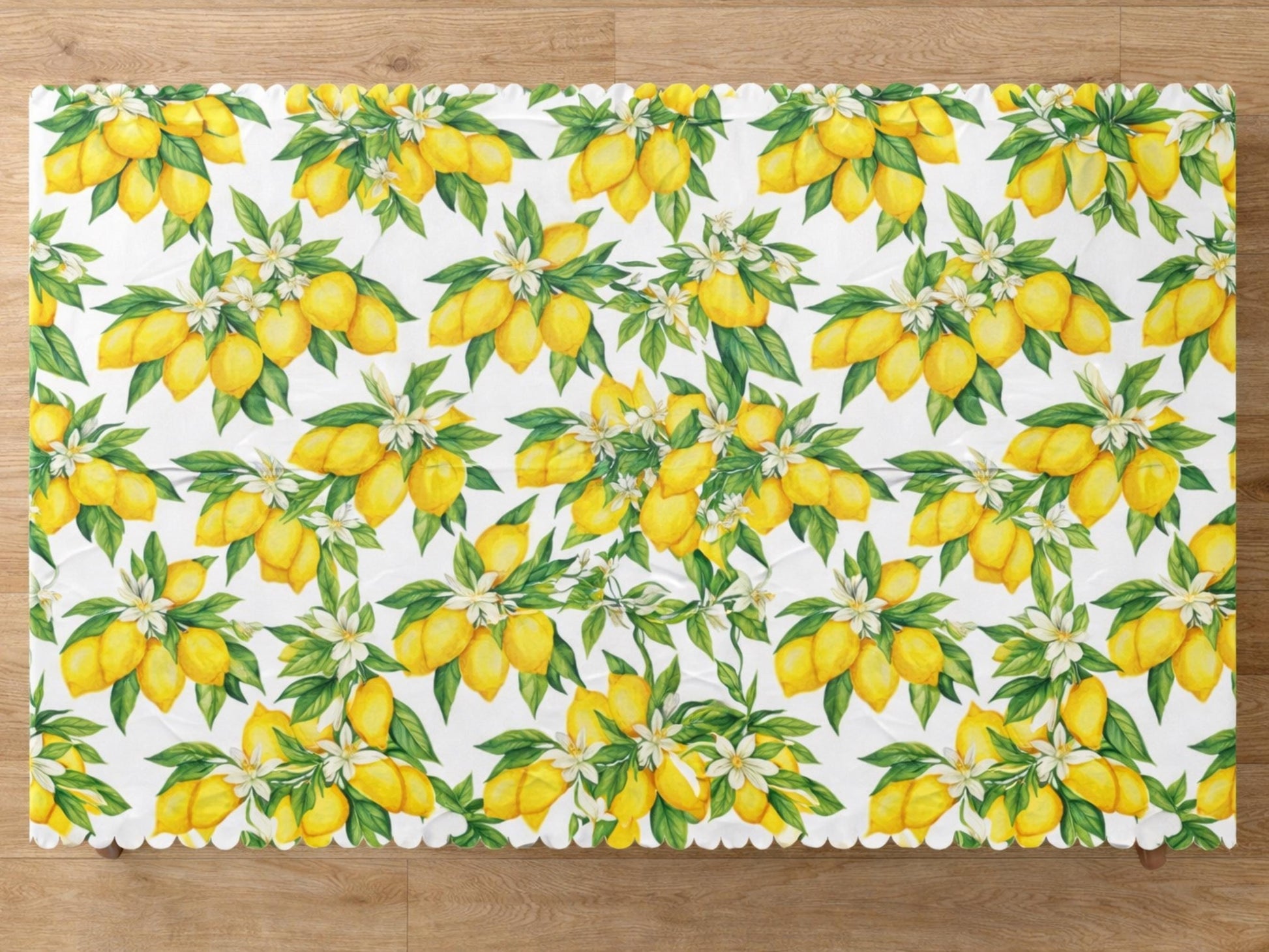 Tablecloth Lemon Rectangle With Scalloped Edge Lace Detail Springtime Spill-Proof Washable Fabric Lemons Table Cloth For Family Dining