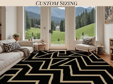 Custom Size Area Rug 8x10 Contemporary Modern Living Room Rug Indoor Mod Black Design Carpet 96in x 120in Family Room Rug Soft Short Pile