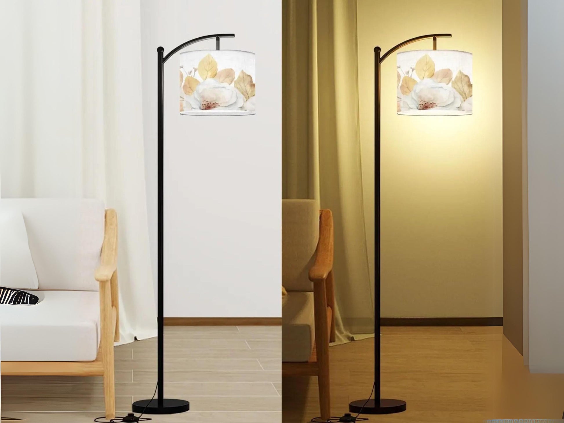 Arc Floor Lamp Modern Housewarming Present Idea Watercolor Floral Living Room Lamp Gift Flowers Design Bedroom Lighting Floor Lamp Gift