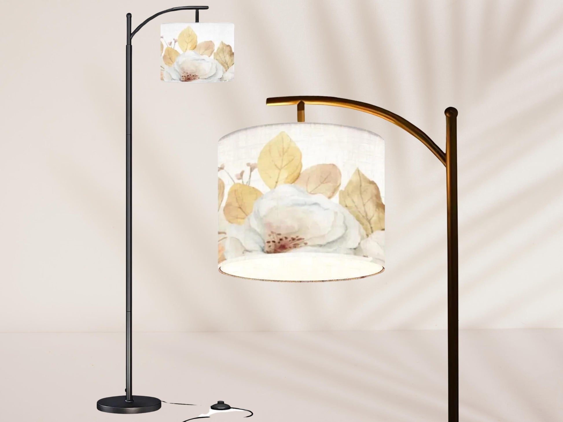 Arc Floor Lamp Modern Housewarming Present Idea Watercolor Floral Living Room Lamp Gift Flowers Design Bedroom Lighting Floor Lamp Gift