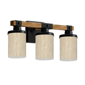 Taupe Botanical Line Art Three-Light Vanity Fixture