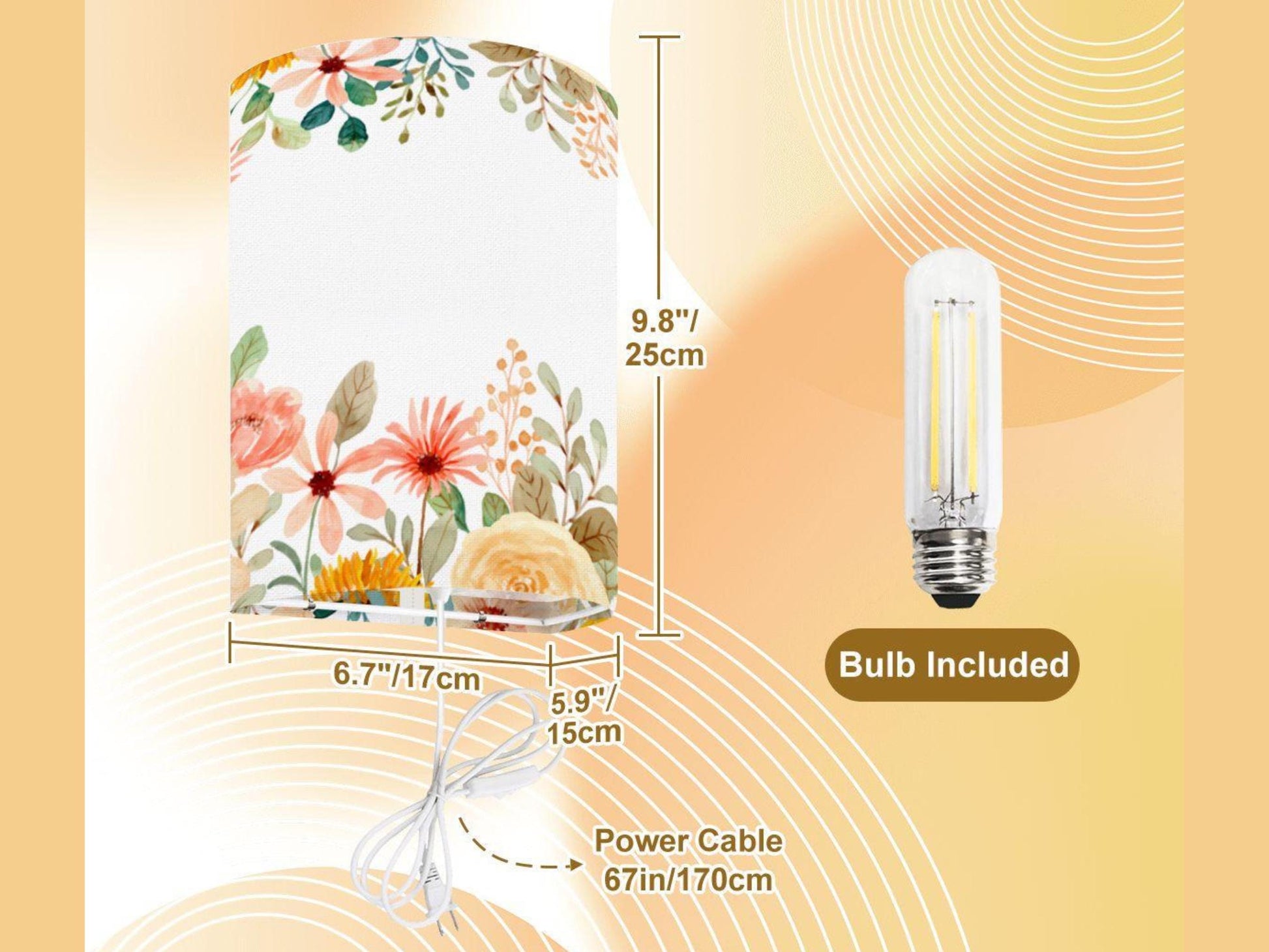 Wall Sconces Plug-in Set of Two for Indoor Lighting in Bedroom Floral Decor Light for Living Room Watercolor Flower Lamps Set of 2 Gift Idea