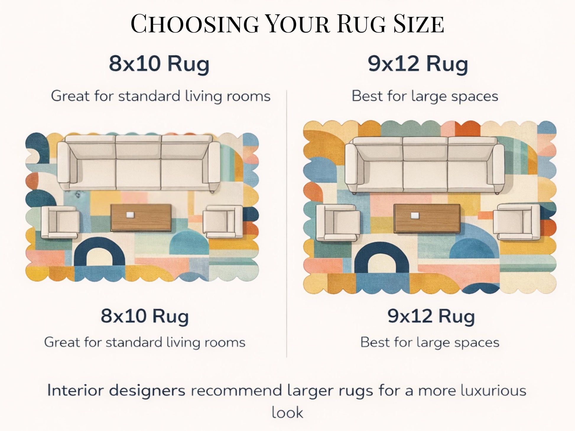 Mid Century Modern Scalloped Rug Retro Wave Area Rug Organic Abstract Color Block Rug Modern Living Room Statement Rug Wavy Stripe MCM Rug
