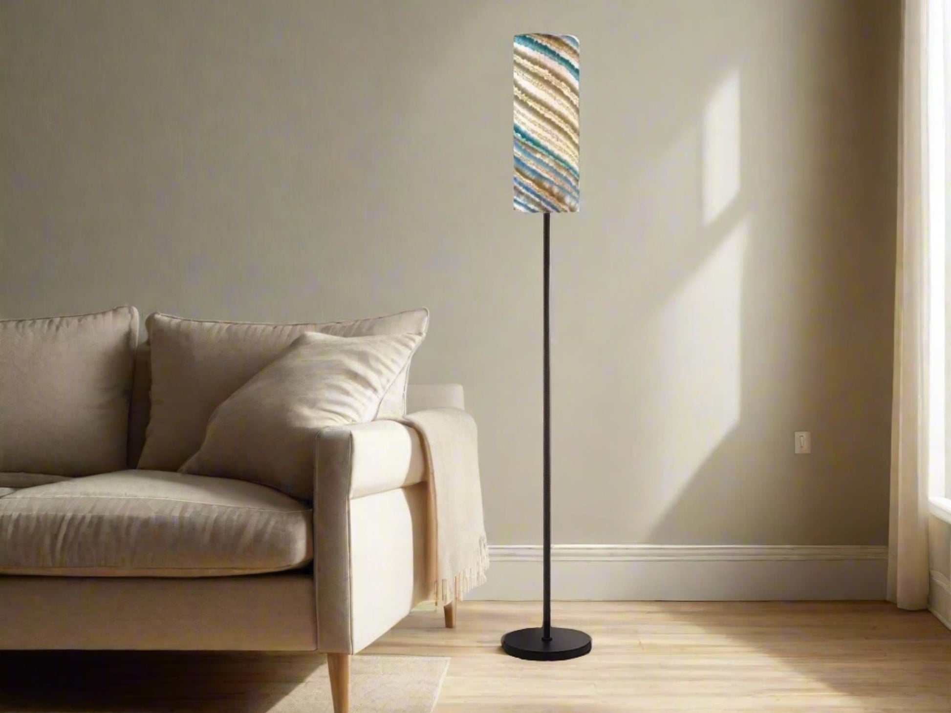 Floor Lamp Mid Century Modern Beige Blue Floor Lamp Retro MCM Floor Lighting Tall Lamp Sandy Beige Ocean Accent Lighting Vintage Mod Decor