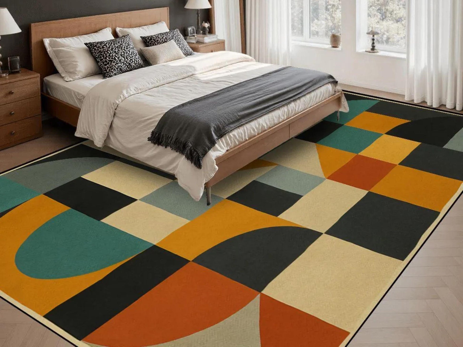 9ft x 12ft Large Area Rug Midcentury Modern Large Living Room Rug Indoor Outdoor Design Carpet 108in x 144in Family Room Rug Soft Short Pile