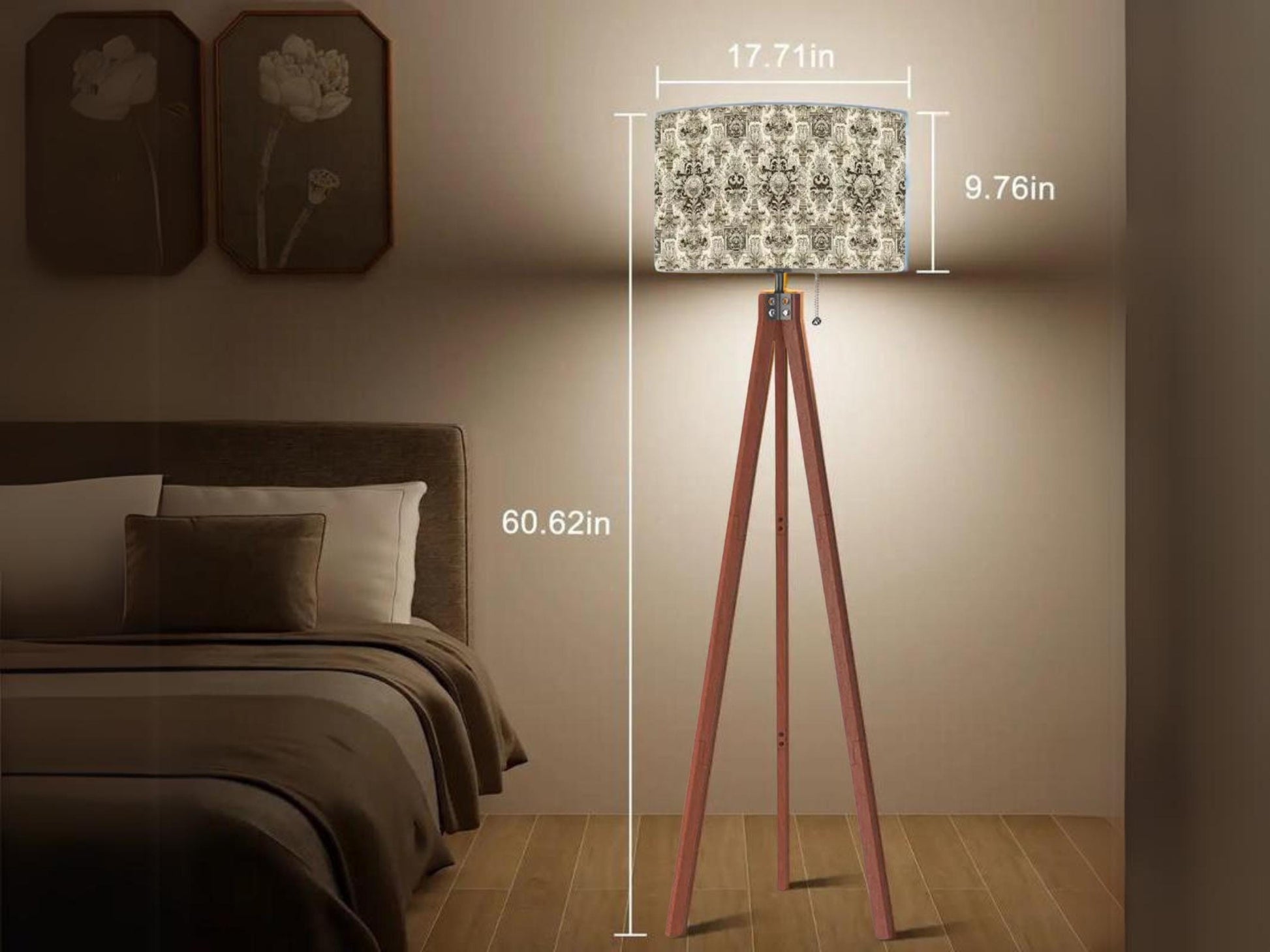 Floor Lamp Tripod Solid Wood Tall Lamp Fleur-de-lis French Royal Vintage Inspired Shade Living Room Lighting for Bedroom Home Decor Dining