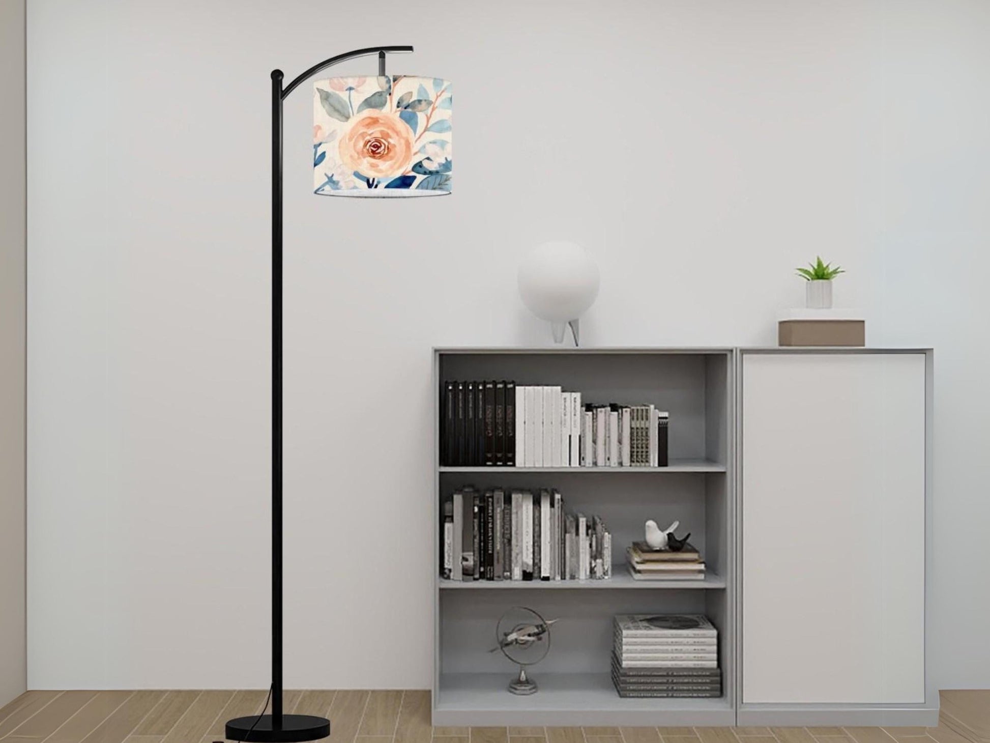 Arc Floor Lamp Modern Watercolor Roses Living Room Lamp Gift Housewarming Present Idea Floral Watercolor Bedroom Lighting Floor Lamp Gift